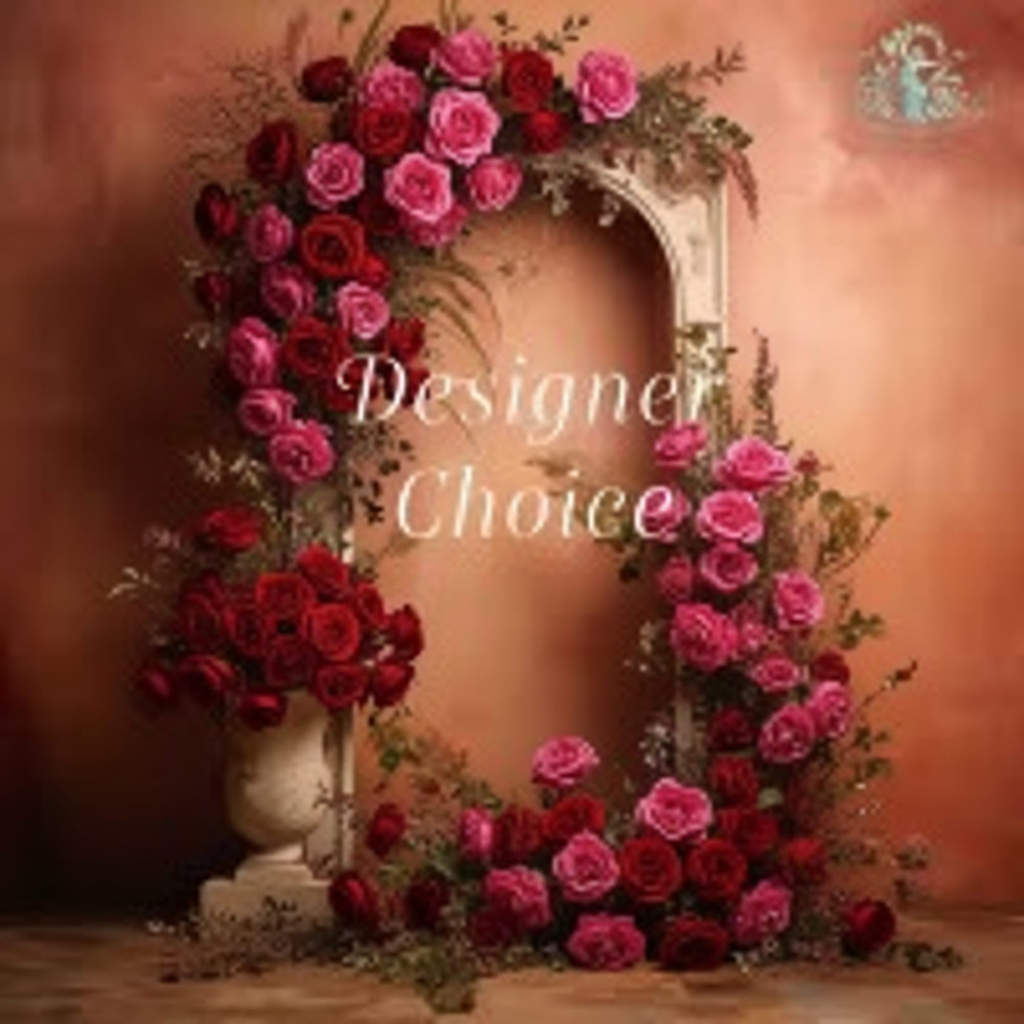 Rose-covered decorative frame with pink and red blooms