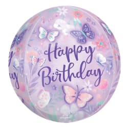 Lavender birthday balloon with butterflies and floral print