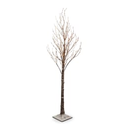 Tall decorative tree with bare branches and small lights on a square base