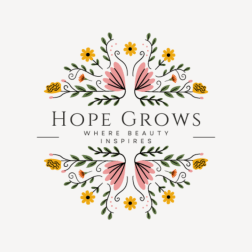 Decorative floral logo with the words Hope Grows
