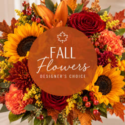 Fall bouquet with sunflowers, roses, lilies, and carnations