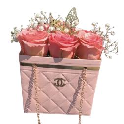 Pink Chanel inspired rose chain bag