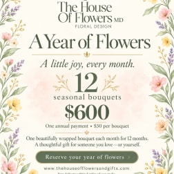 Promotional poster for a year of flowers subscription with floral border