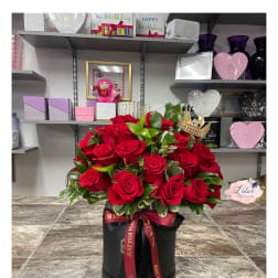 Cylinder Box of Roses & Greens