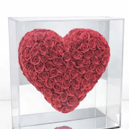 [SOAP FLOWER] Everlasting Love Heart – Red Rose Soap Flower in Acrylic Display Box