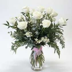 Classic Dozen White Roses in Vase