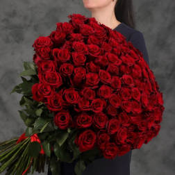 Large bouquet of red roses held by a person