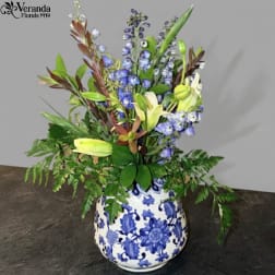 Blue And White Wide Bottom Vase