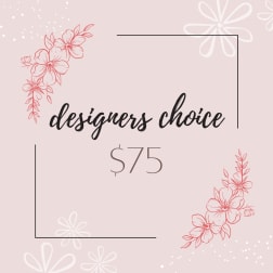 Pink designer's choice gift card with floral line art and $75 text