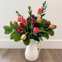 Pitcher Vase full of Beautiful Tulips!