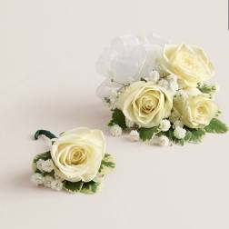 Corsage & Boutonniere Set (White Bow)