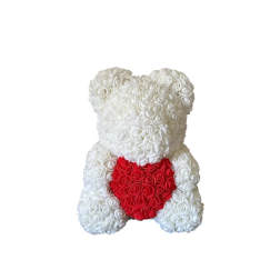 Luxury White Rose Teddy Bear With Heart – Signature Love Gift 70cm