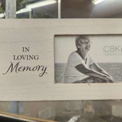 Wooden photo frame with "In Loving Memory" text