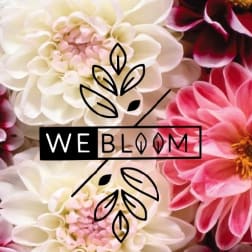 Close-up of white and pink flowers with a Webloom logo overlay