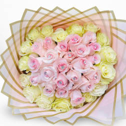 50 Love Pink & White Roses