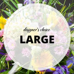 Large mixed bouquet with purple, pink, yellow, and white flowers