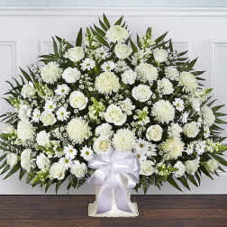 Heartfelt Tribute White Floor Basket Arrangement