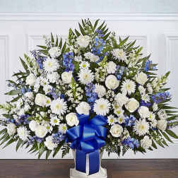 Heartfelt TributeBlue & White Floor Basket Arrangement