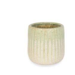 Small ribbed ceramic vase in pale green and cream