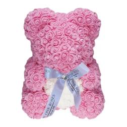 Pink rose teddy bear with a ribbon bow