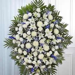 Blue & White Funeral Standing Spray