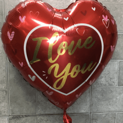 Heart-shaped red balloon with "I Love You" text