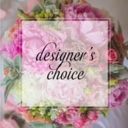 Pink and white mixed bouquet with a designer's choice label