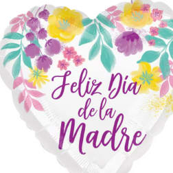 Heart-shaped balloon with floral print and Spanish Mother's Day text