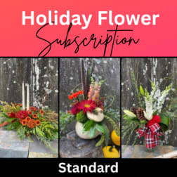 Holiday flower subscription collage with three autumn arrangements