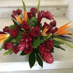 Red Roses and Tropical flowers