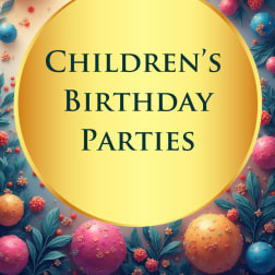 Decorative birthday sign with colorful fruit-like spheres and leaves