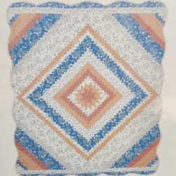 Peach, Blue and White Diamond Pattern Quilt