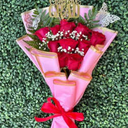 Pink Congratulations Flat Bouquet of Roses