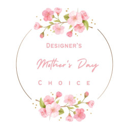 Mother's Day choice graphic with pink cherry blossoms and gold dots