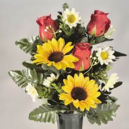 Cemetery Silk Rose & Sunflower Bouquet
