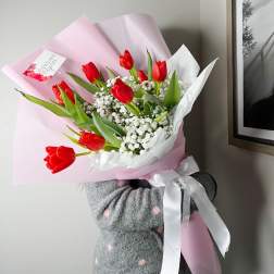 Red Tulips with Gypsophila