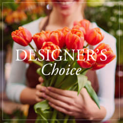 Person holding a bouquet of orange tulips