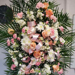Peach & White Funeral Spray
