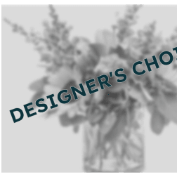 Blurred bouquet in a glass vase with a diagonal text overlay