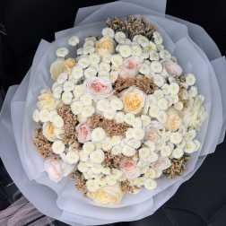 Delicate Bouquet of Roses, Chrysanthemums and Limonium