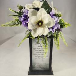 Amazing Grace Lighted Lantern w/ Silk Floral