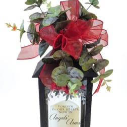 Angel Arms Lighted Lantern with Silk Greenery