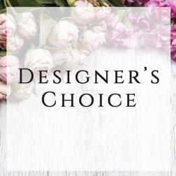 Designer’s Choice floral arrangement with pale pink blooms and white flowers
