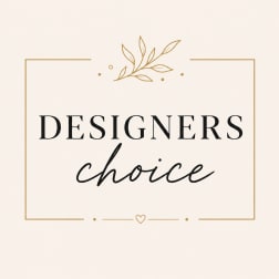 Cream sign with gold border and black text reading Designers Choice