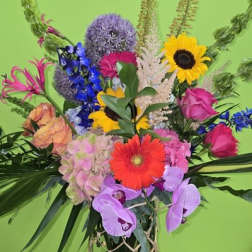 $245 Summertime Vibes! **LIMITED STOCK** Colorful English Garden Arrangement in quality keepsake woven design with glass liner vase