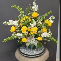 Yellow and White Sympathy Floor basket