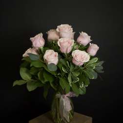 One Dozen Light Pink Roses - Vase Arrangement
