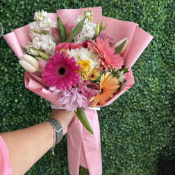 Florist Choice Colorful mixed flower wrapped bouquet