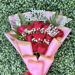 Pink Congratulations Flat Bouquet of Roses
