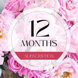 Pink roses with a "12 months subscription" graphic overlay